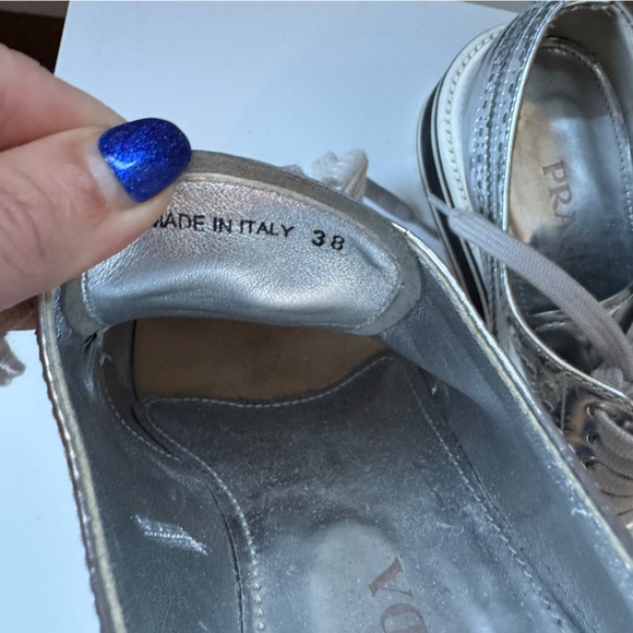 Prada Metallic Silver Leather Platform Brogue Derby Oxfords 23cm Cyberpunk Space - Picture 11 of 11